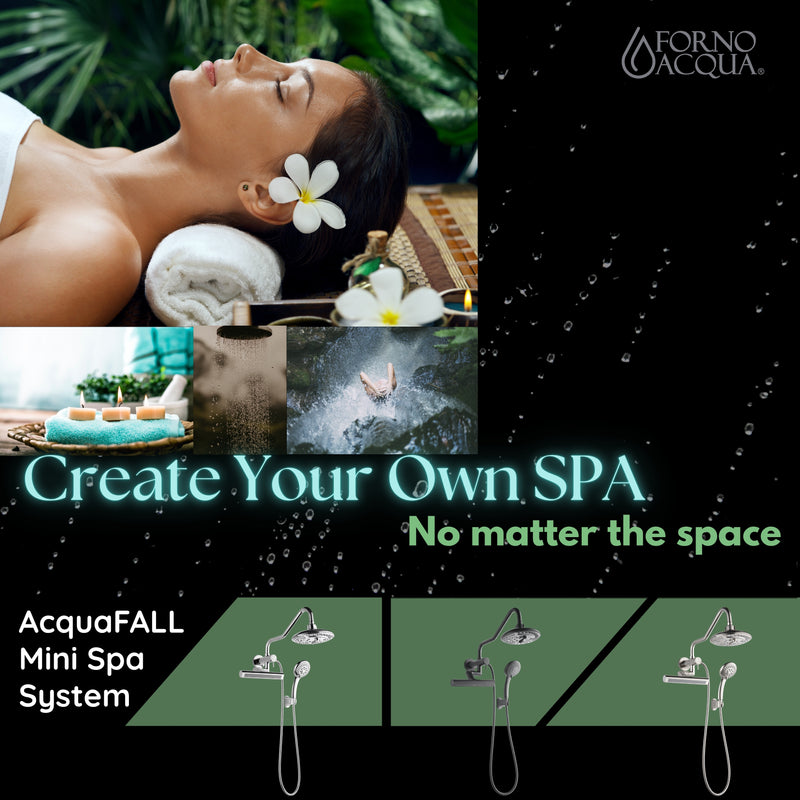 Forno AcquaSPA Shower System in Matte Black, 6-Function Overhead Shower, 5-Function Handheld, 3-Function Body Jet, SMW2BK-C8