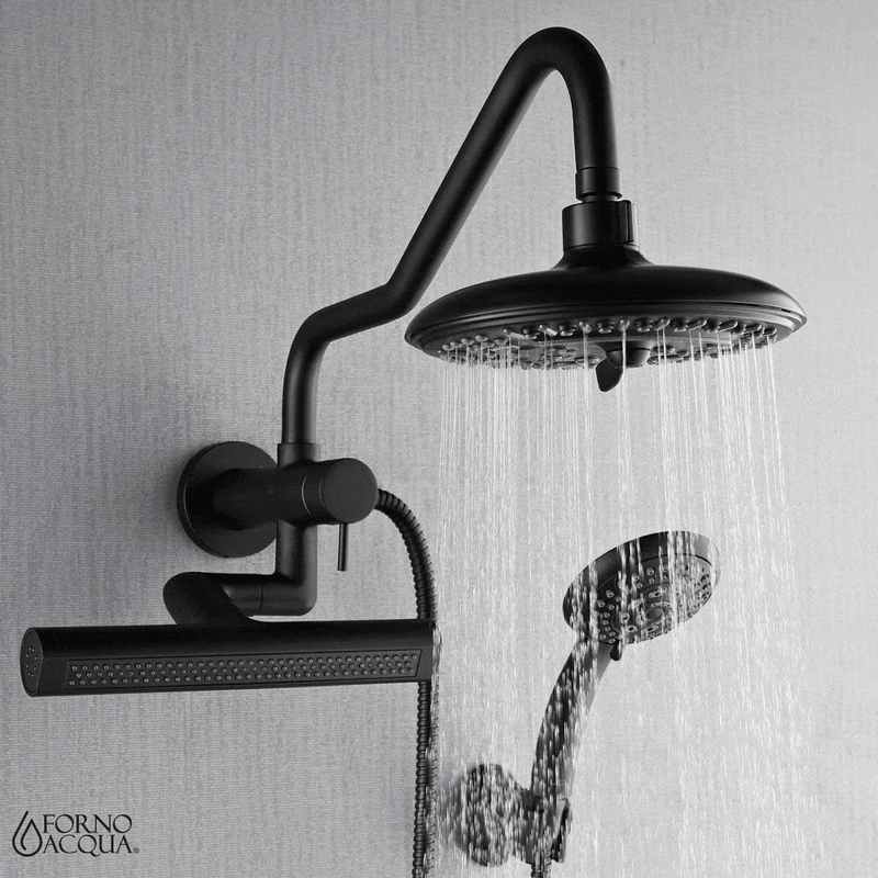 Forno AcquaSPA Shower System in Matte Black, 6-Function Overhead Shower, 5-Function Handheld, 3-Function Body Jet, SMW2BK-C8