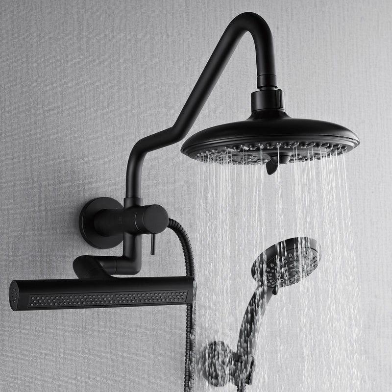 Forno Acqua AcquaFALL Mini 8 Inch Shower Head, Matte Black Finish, Overhead Rainfall Shower, Handheld Shower Head, Body Jets, 2.5 GPM Flow Rate