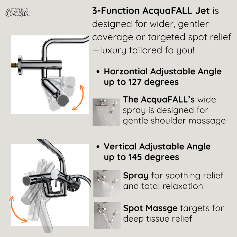 Forno Acqua Shower System with 6-Function 8" Rain Shower Head, 5-Function Handheld, 3-Function AcquaFALL Body Jet in Brushed Nickel, SMW2BN-C8
