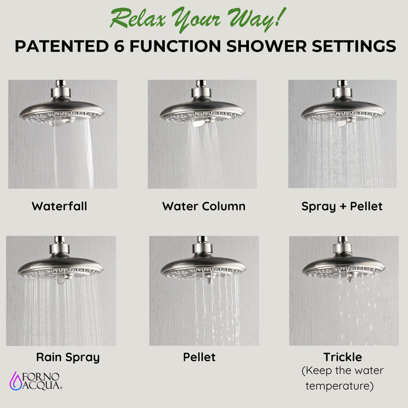 Forno Acqua Shower System with 6-Function 8" Rain Shower Head, 5-Function Handheld, 3-Function AcquaFALL Body Jet in Brushed Nickel, SMW2BN-C8