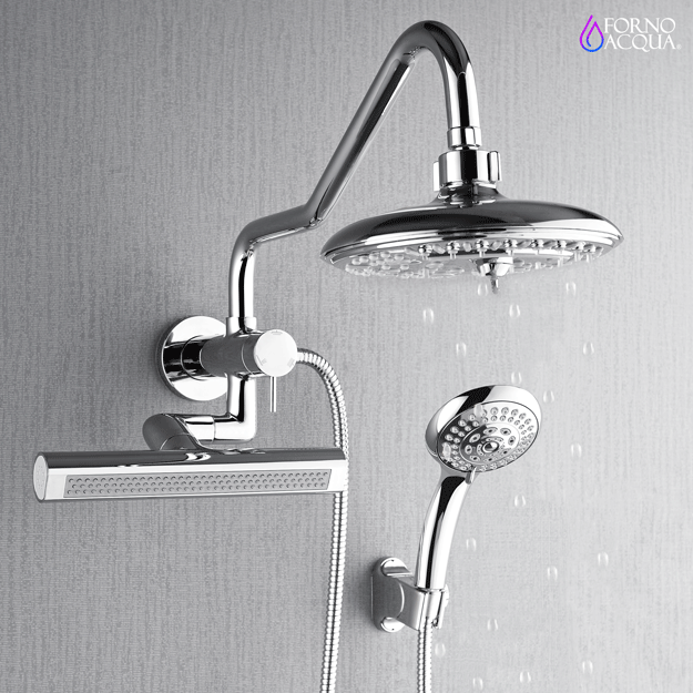 Forno Acqua AcquaSPA Shower System with 6-Function 8" Rain Shower Head, 5-Function Handheld, 3-Function AcquaFALL Body Jet in Polished Chrome, 2.5 GPM Flow Rate, SMW2CP-C2