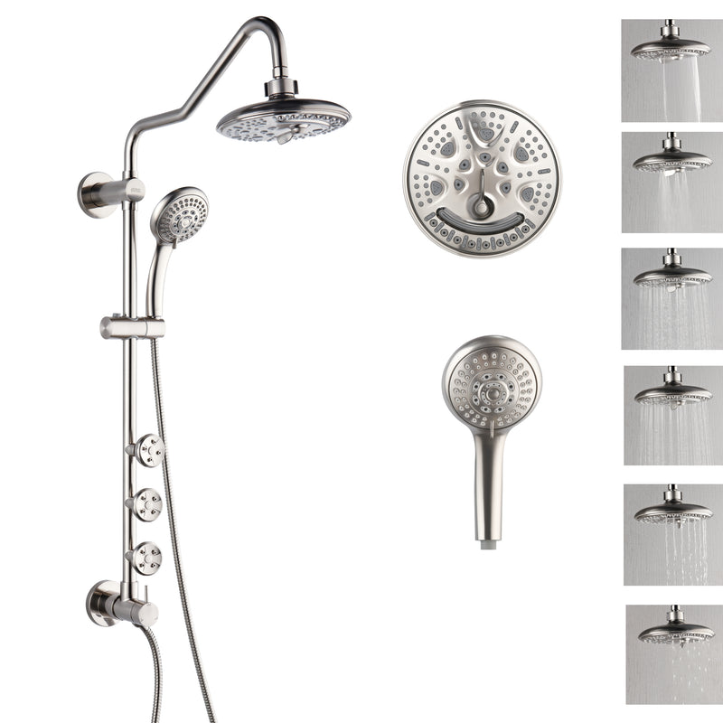 Forno AcquaSpa 8" Retrofit Shower System in Brushed Nickel, 6-Function Rain Shower Head, 3 Body Jets, 5-Function Handheld, SC32BN-C8