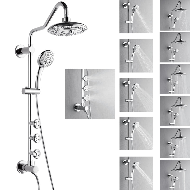Forno Acqua AcquaSPA Retrofit Shower, Overhead Rainfall, 8 Inch Shower Head, Handheld Shower Head, Body Jets, 6 Way Diverter, Polished Stainless Steel Finish, 1.8 GPM Flow Rate