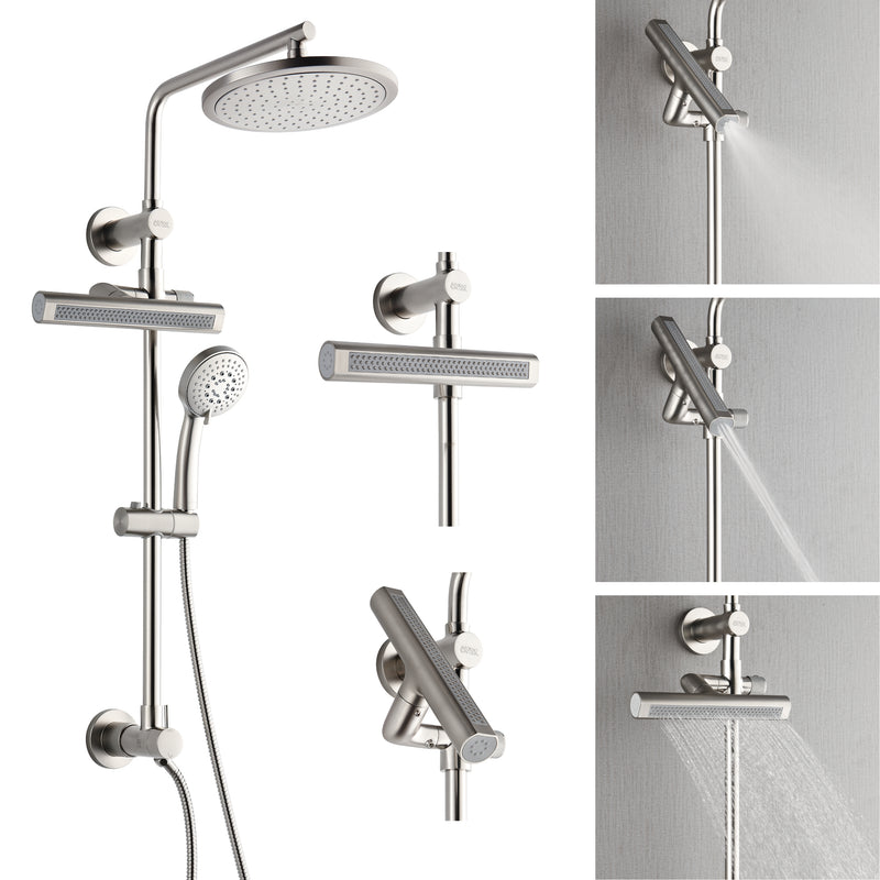 Forno Acqua Shower Column System with 9" Rain Shower Head, 5-Function Handheld, AcquaFALL Body Jet in Brushed Nickel, SCW1BN-S2