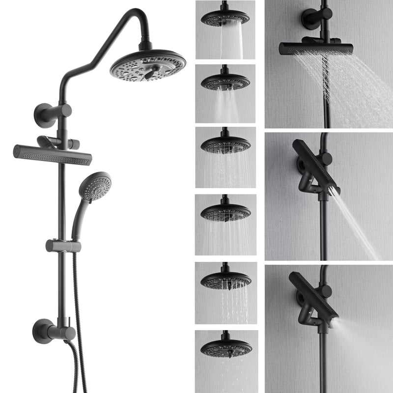 Forno AcquaSPA Shower Column in Matte Black, 6-Function Rain Shower Head, 5-Function Handheld, 3-Function AcquaFALL Body Jet, SCW2BK-C8