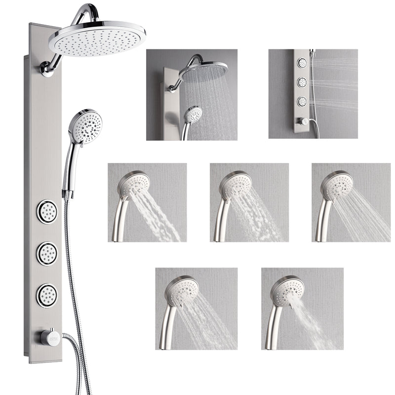 Forno Acqua Stainless Steel AcquaSPA Shower Panel with 9" Rain Shower Head, 5-Function Handheld, 3 Body Jets, SL31BC-8
