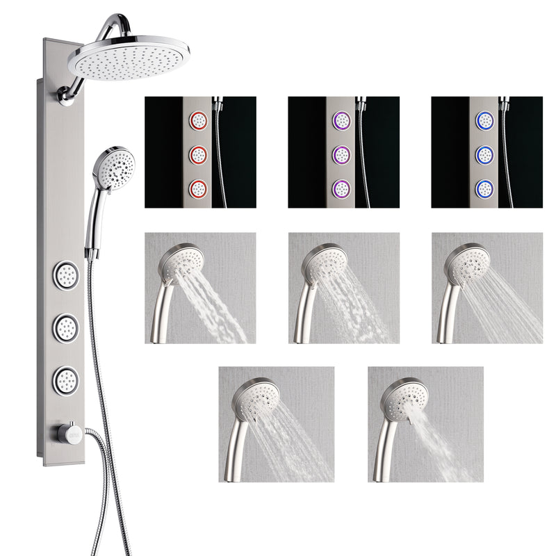 Forno Acqua Stainless Steel Shower Panel with 9" Rain Shower Head, 5-Function Handheld, SensoTEMP LED Body Jets, SL31BC-L8