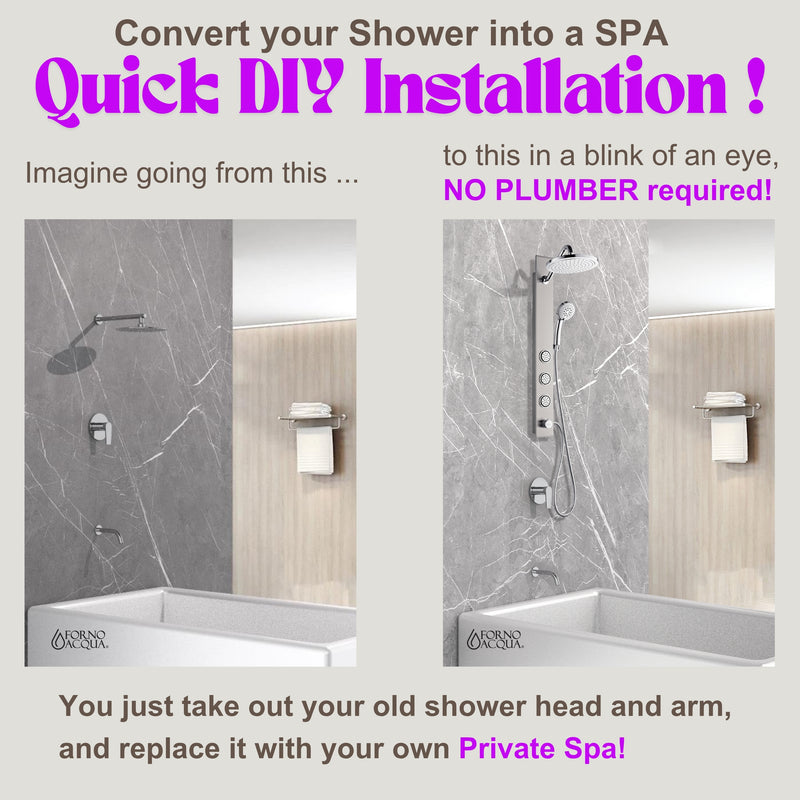 Forno Acqua Stainless Steel Shower Panel with 9" Rain Shower Head, 5-Function Handheld, SensoTEMP Body Jets, SL31BC-L2