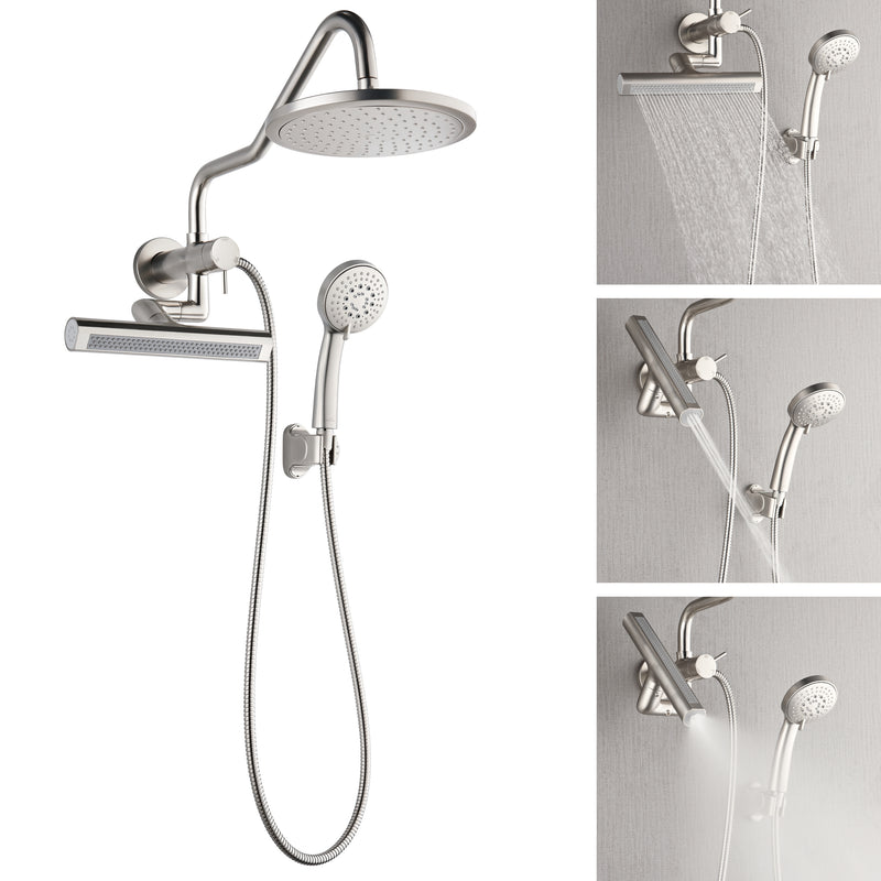 Forno Acqua Shower System in Brushed Nickel, 9" Rain Shower Head, 5-Function Handheld, 3-Function Body Jet, SMW1BN-C2