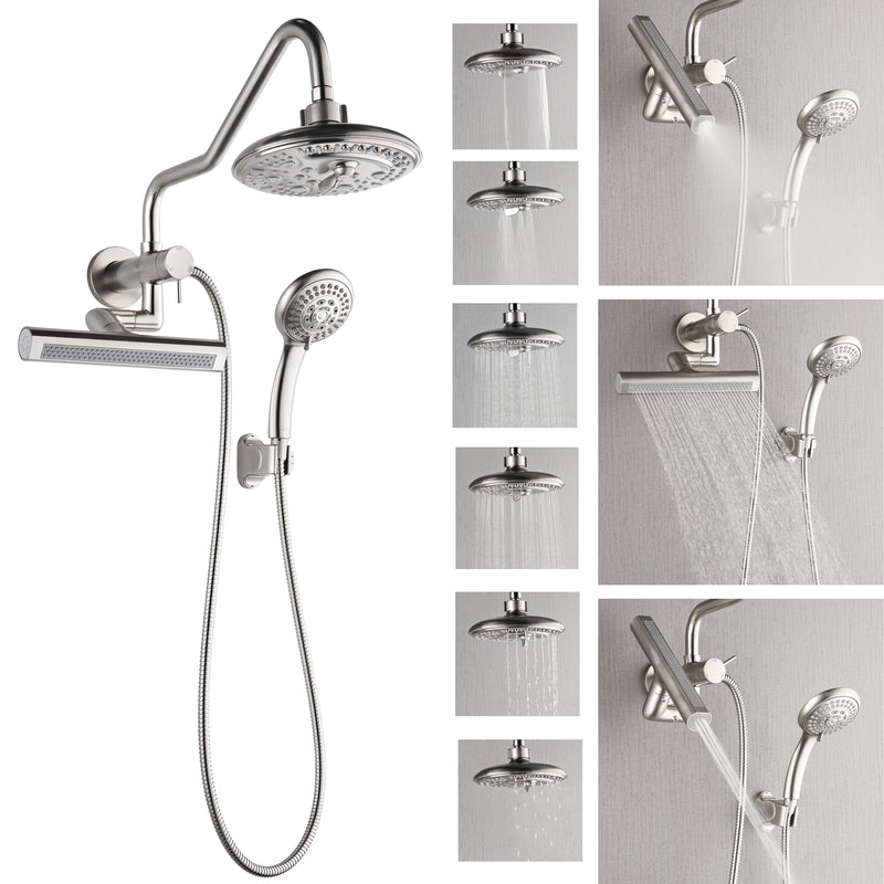 Forno Acqua Brushed Nickel Shower System with 6-Function Rain Head, 5-Function Handheld, 3-Function Body Jet, SMW2BN-C2