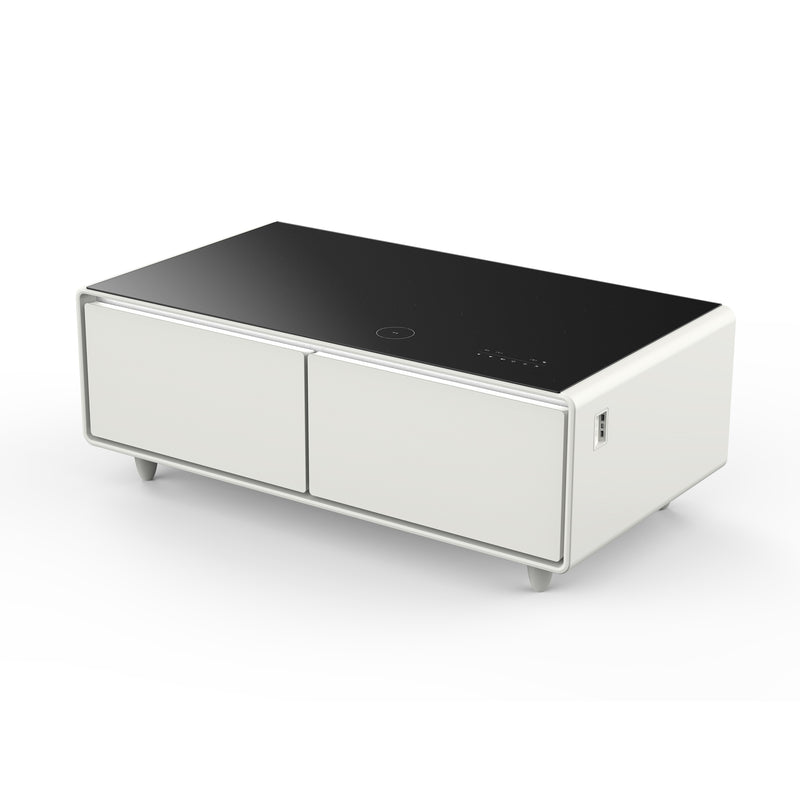 Forno Evoluto Tavolo 51" Smart Coffee Table in White, Dual Refrigerator Drawers, Bluetooth 5.0 Audio, Wireless Charging, FCTFR7006-51WHT