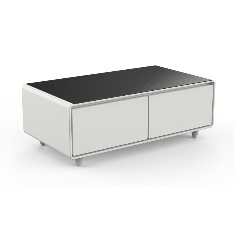Forno Evoluto Tavolo 51" Smart Coffee Table in White, Dual Refrigerator Drawers, Bluetooth 5.0 Audio, Wireless Charging, FCTFR7006-51WHT
