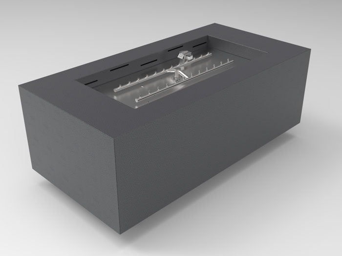 HPC Fire Inspired Assembled Metal Fire Pit Enclosures Tejas Match Lit LP Gas with sleek black metal housing and match-lit ignition system.