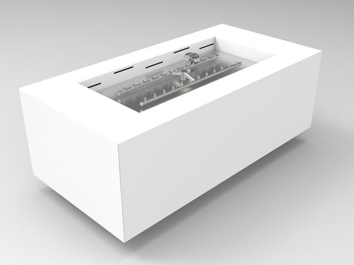 HPC Fire Inspired Assembled Metal Fire Pit Enclosures Tejas Match Lit LP Gas with sleek white metal housing and manual ignition system.