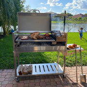 Tagwood BBQ Freestanding Argentine Santa Maria Grill with 304 stainless steel, large cooking area, brasero firebox, and wood charcoal fuel options.
