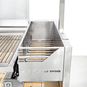 Tagwood BBQ Freestanding Argentine Santa Maria Grill stainless steel gaucho brasero firebox with wood and charcoal fuel options.