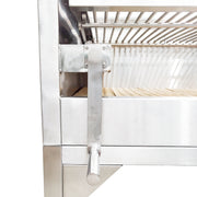 Tagwood BBQ Freestanding Argentine Santa Maria Wood Fire & Charcoal Grill with stainless steel build and height-adjustable grates handle close-up