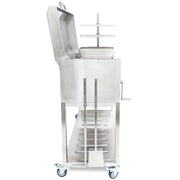 Tagwood BBQ Freestanding Argentine Santa Maria Wood Fire & Charcoal Gaucho Grill with stainless steel body, adjustable grates, and caster wheels