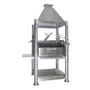 Tagwood BBQ The Beast Santa Maria Wood Fire & Charcoal Gaucho Grill stainless steel with adjustable grates, swivel grate, and peaked roof design.