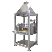 Tagwood BBQ The Beast Santa Maria wood fire grill with 304 stainless steel, peaked roof, adjustable grates, and swivel brasero firebox.