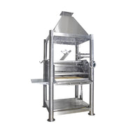 Tagwood BBQ The Beast Santa Maria wood fire and charcoal grill with stainless steel, peaked roof, and adjustable grates.