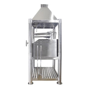 Tagwood BBQ The Beast Santa Maria wood fire & charcoal grill with 304 stainless steel, adjustable grates, and peaked roof design.