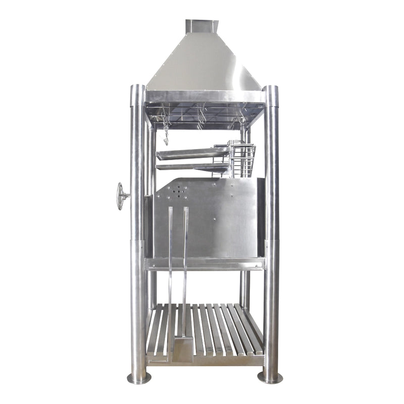 Tagwood BBQ The Beast Santa Maria wood fire & charcoal grill with 304 stainless steel, adjustable grates, and peaked roof design.