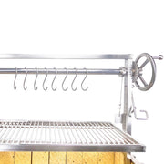 Tagwood BBQ Freestanding Argentine Santa Maria Grill BBQ03SS with 304 stainless steel, height-adjustable grates, and hooks for versatile grilling.