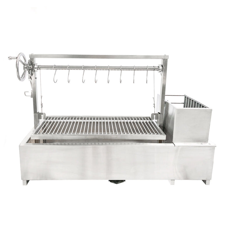 Tagwood BBQ Built-In Santa Maria Argentine wood fire and charcoal grill with 304 stainless steel and adjustable height grates.