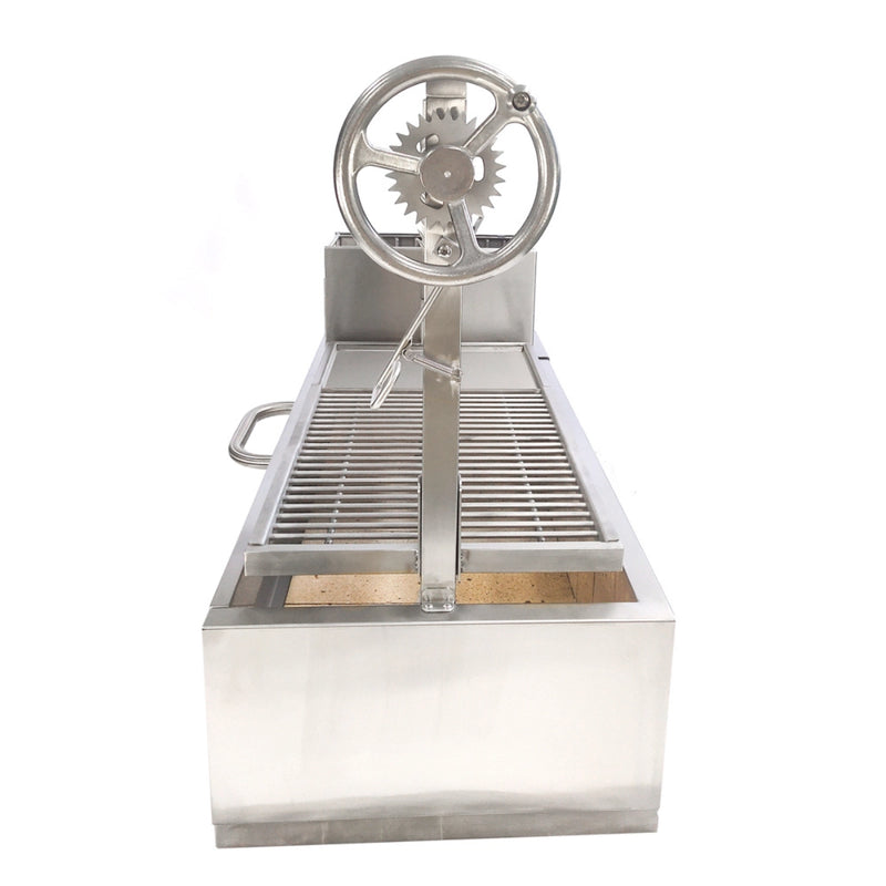 Tagwood BBQ Built-In Santa Maria Argentine Wood Fire & Charcoal Gaucho Grill with stainless steel, height-adjustable grates, and gaucho firebox.