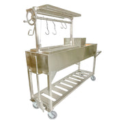 Tagwood BBQ Freestanding Argentine Santa Maria Grill in stainless steel with height-adjustable grates, hooks, and wheels for versatile outdoor cooking