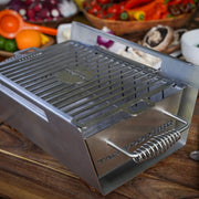 Tagwood BBQ Table Top Warming Brazier BBQ07SS stainless steel warming rack with handle and 2 skewers for outdoor cooking