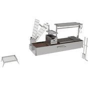 Tagwood BBQ Built-In Santa Maria Argentine wood fire & charcoal grill with stainless steel, height-adjustable grates, and brasero firebox.