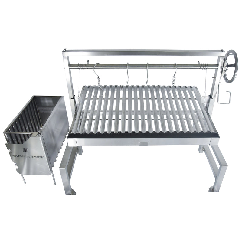 Tagwood BBQ Insert Style Argentine Santa Maria Grill with 304 stainless steel, height-adjustable grates, and gaucho-style brasero firebox.