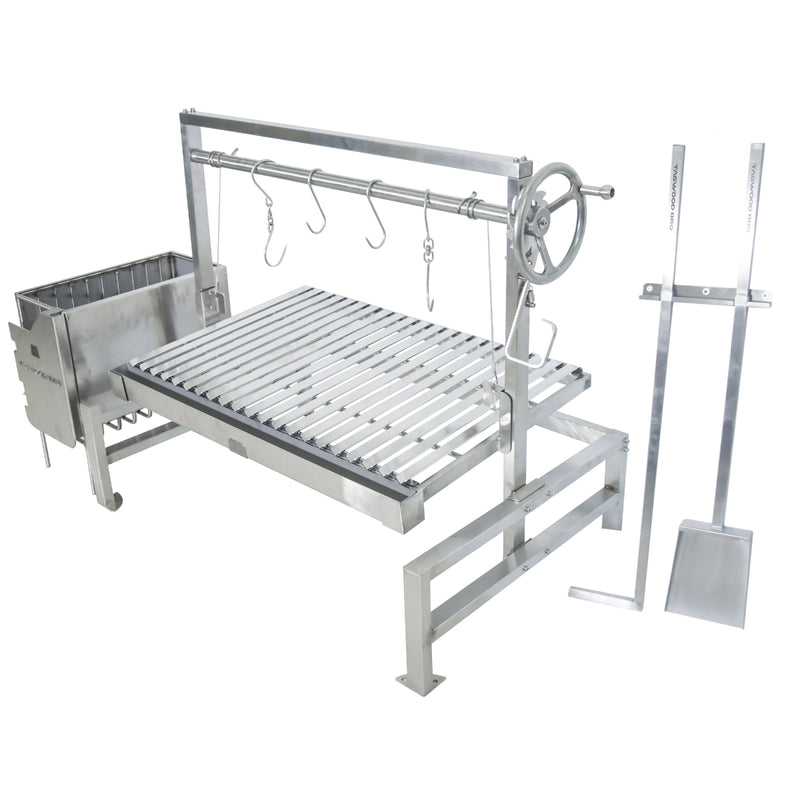 Tagwood BBQ Insert Style Argentine Santa Maria Wood Fire & Charcoal Grill with stainless steel, adjustable grates, and gaucho-style brasero firebox.