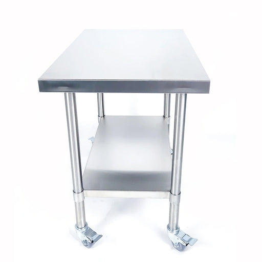 Tagwood BBQ Working Table - BBQ10SS stainless steel grill prep table with lower shelf, sturdy legs, and caster wheels for portability.