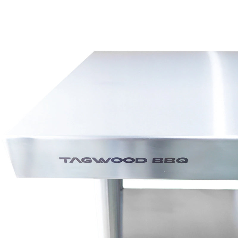 Tagwood BBQ Working Table - BBQ10SS stainless steel prep table with compact sturdy design and smooth surface for outdoor grilling use.