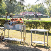 Tagwood BBQ Working Table - BBQ10SS stainless steel prep table with lower shelf and compact, portable design for outdoor grilling.