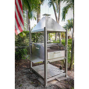 Tagwood BBQ Santa Maria Wood Fire & Charcoal Gaucho Grill BBQ12SS with 304 stainless steel, adjustable grates, and side shelves.