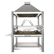 Tagwood BBQ XL Argentine Santa Maria wood fire grill in stainless steel with adjustable grates and gaucho brasero firebox.