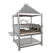 Tagwood BBQ XL Argentine Santa Maria stainless steel grill with height-adjustable grates and gaucho-style brasero firebox for large outdoor cooking.