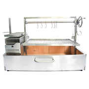 Tagwood BBQ XL Built-In Santa Maria Argentine grill in stainless steel with height-adjustable grates and gaucho-style firebox.