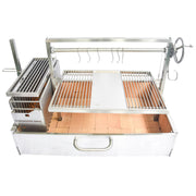 Tagwood BBQ XL Built-In Santa Maria Argentine wood fire and charcoal grill in stainless steel with height-adjustable grates and gaucho-style brasero firebox.