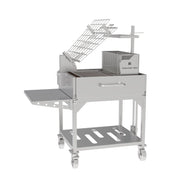 Tagwood BBQ Freestanding Argentine Charcoal Gaucho Grill BBQ33SS with stainless steel, clamp grill, firebox, side shelf, and caster wheels.
