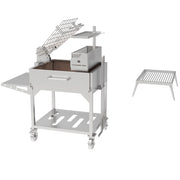 Tagwood BBQ Freestanding Argentine Charcoal Gaucho Grill BBQ33SS with 304 stainless steel, clamp grill, firebox, and side shelf.