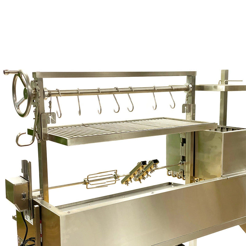 Tagwood BBQ Stainless Steel Rotisserie Kit - BBQ50SS with hooks, clamps, 40W motor, and rust-resistant 304 stainless steel construction.