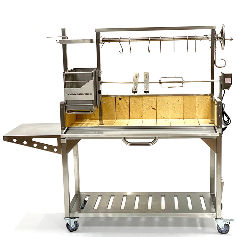 Tagwood BBQ Stainless Steel Rotisserie Kit - BBQ50SS with 2 forks, clamps, 40W motor, rust-resistant 304 stainless steel construction.