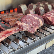 Tagwood BBQ V-Shape grill BBQ79SS with premium stainless steel V-shaped grate and front grease collector on grill.