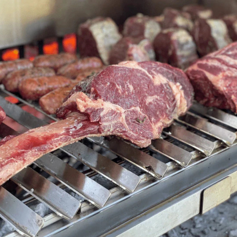 Tagwood BBQ V-Shape grill BBQ79SS with premium stainless steel V-shaped grate and front grease collector on grill.
